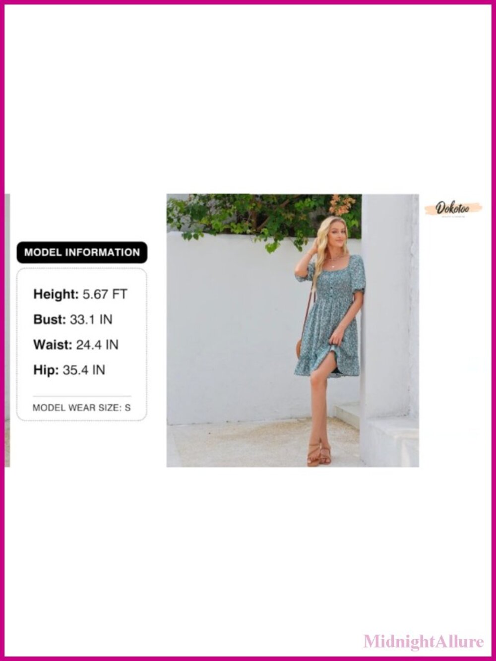 Women's Floral Smocked Mini Sundress Square Neck Puff Sleeve Boho - Picture 5 of 6